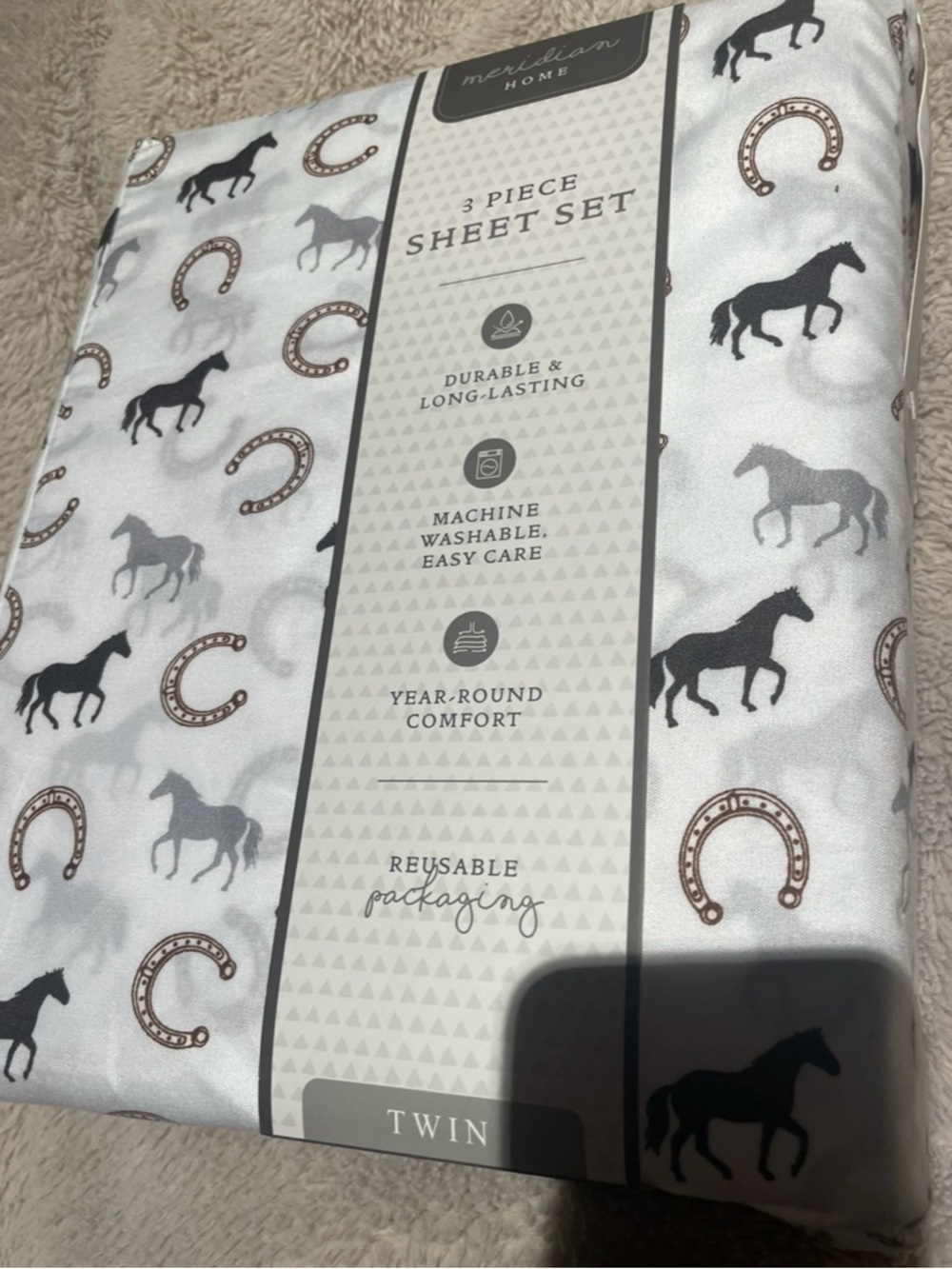 NWT Western Themed Horse and Horseshoe Twin Sheet Set - Picture 4 of 4